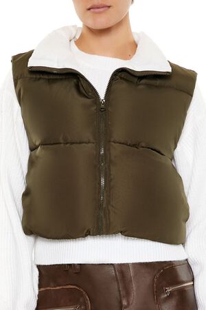 OLIVINE  Quilted Cropped Zip-Up Vest, image 3