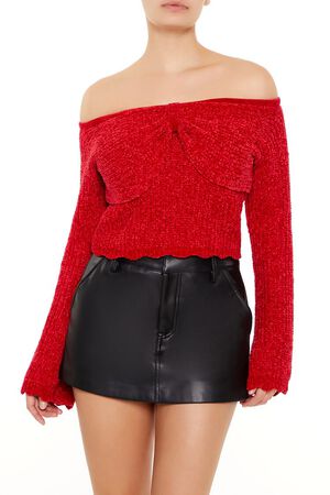RED Off-the-Shoulder Bow Sweater, image 1