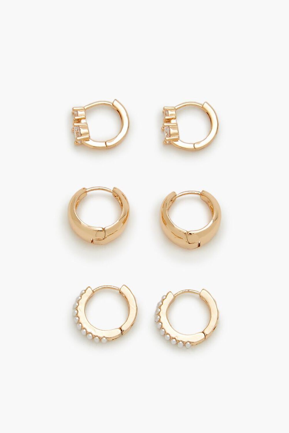 GOLD/CLEAR Faux Gem Huggie Hoop Earring Set, image 1