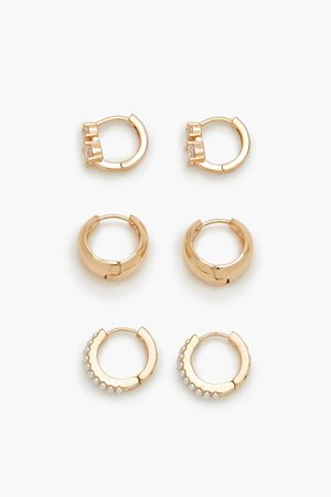 GOLD/CLEAR Faux Gem Huggie Hoop Earring Set, image 1