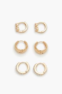 GOLD/CLEAR Faux Gem Huggie Hoop Earring Set, image 1