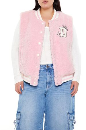 PETAL PINK Plus Size Delusional Varsity Jacket, image 1