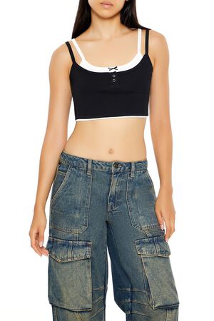 WHITE/HEATHER GREY Bow Combo Cropped Cami, image 1