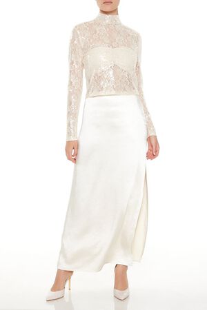 CREAM Sheer Lace Sequin Mock Neck Top, image 2