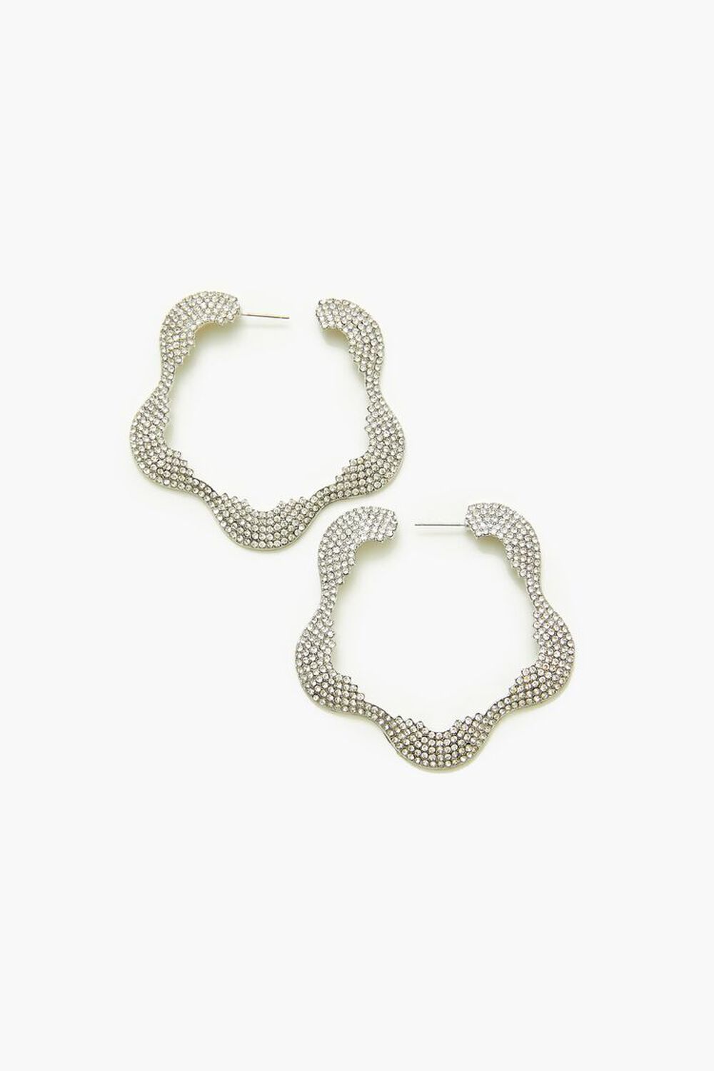 SILVER/CLEAR Rhinestone Floral Hoop Earrings, image 1