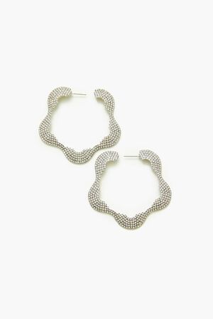 SILVER/CLEAR Rhinestone Floral Hoop Earrings, image 1