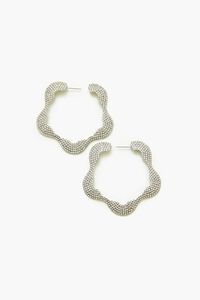 SILVER/CLEAR Rhinestone Floral Hoop Earrings, image 1