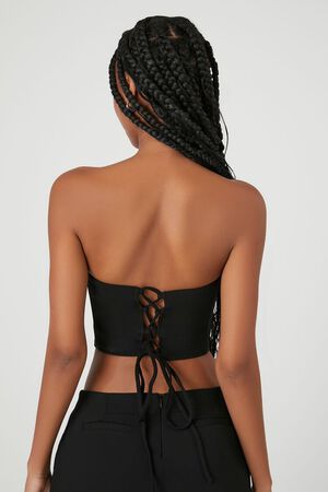 BLACK Cropped Lace-Up Tube Top, image 3